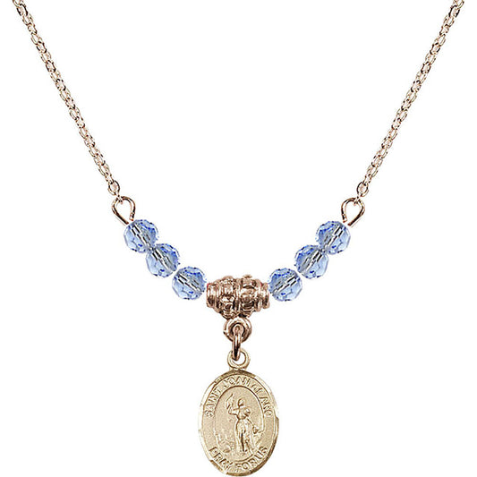 14kt Gold Filled Saint Joan of Arc Birthstone Necklace with Light Sapphire Beads - 9053