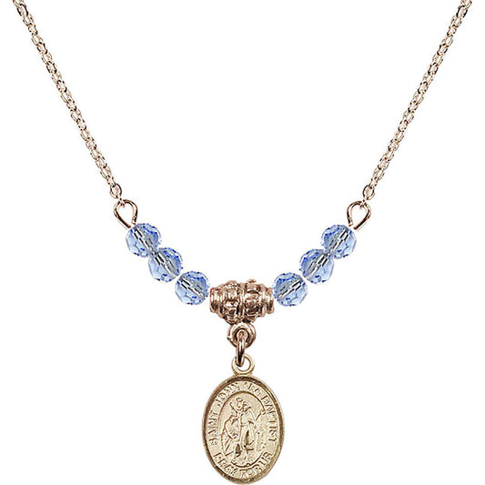 14kt Gold Filled Saint John the Baptist Birthstone Necklace with Light Sapphire Beads - 9054