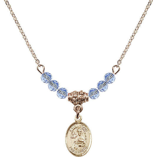 14kt Gold Filled Saint John the Apostle Birthstone Necklace with Light Sapphire Beads - 9056