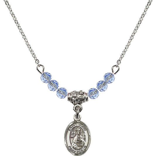 Sterling Silver Saint John the Apostle Birthstone Necklace with Light Sapphire Beads - 9056