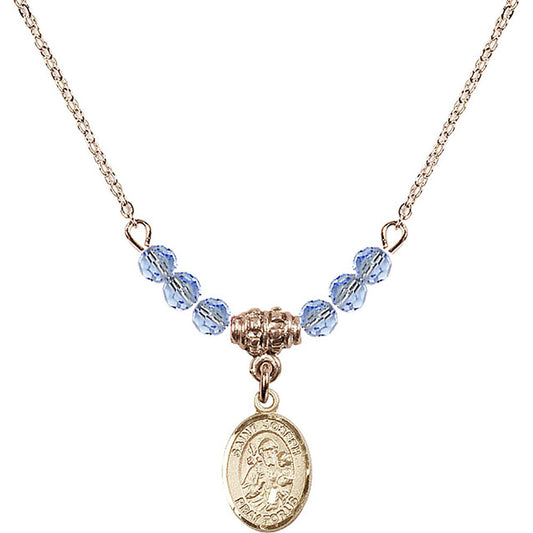 14kt Gold Filled Saint Joseph Birthstone Necklace with Light Sapphire Beads - 9058