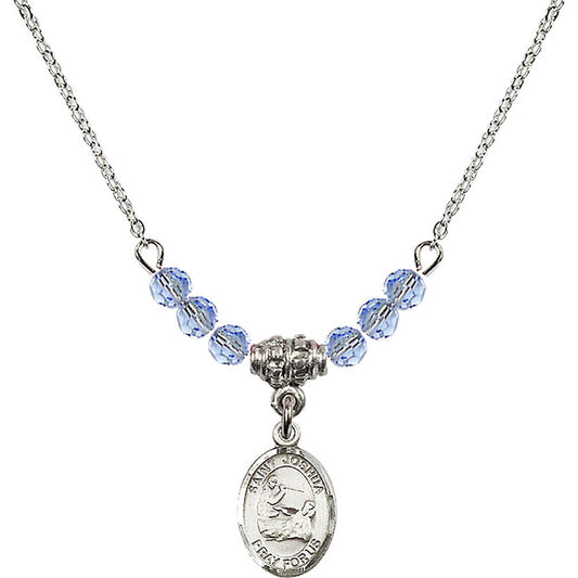 Sterling Silver Saint Joshua Birthstone Necklace with Light Sapphire Beads - 9059