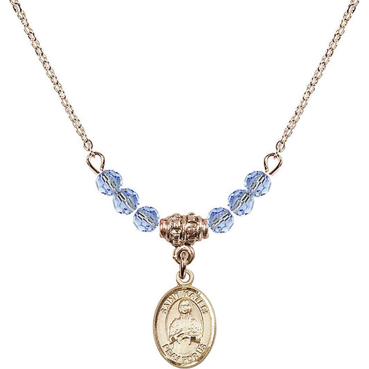 14kt Gold Filled Saint Kateri Tekakwitha Birthstone Necklace with Light Sapphire Beads - 9061