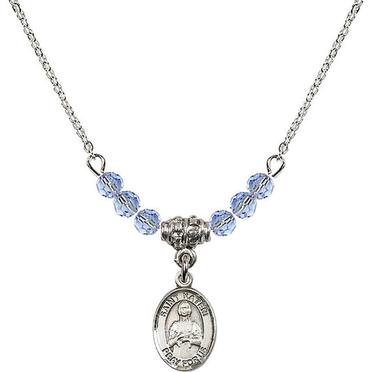 Sterling Silver Saint Kateri Tekakwitha Birthstone Necklace with Light Sapphire Beads - 9061