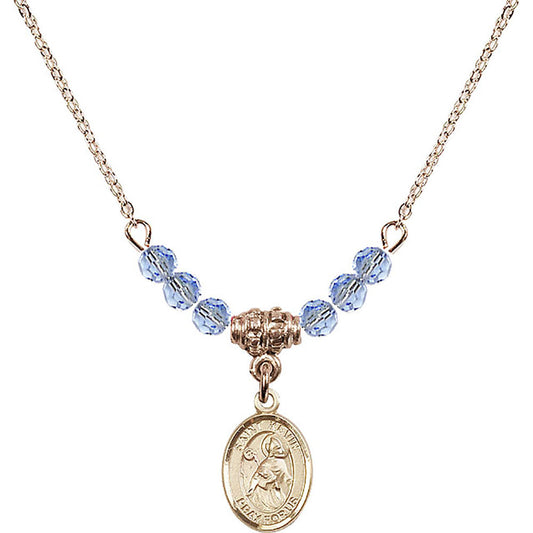 14kt Gold Filled Saint Kevin Birthstone Necklace with Light Sapphire Beads - 9062
