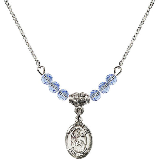 Sterling Silver Saint Kevin Birthstone Necklace with Light Sapphire Beads - 9062
