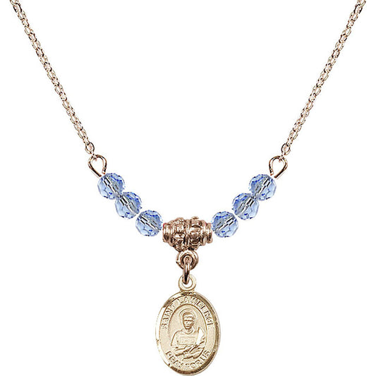 14kt Gold Filled Saint Lawrence Birthstone Necklace with Light Sapphire Beads - 9063