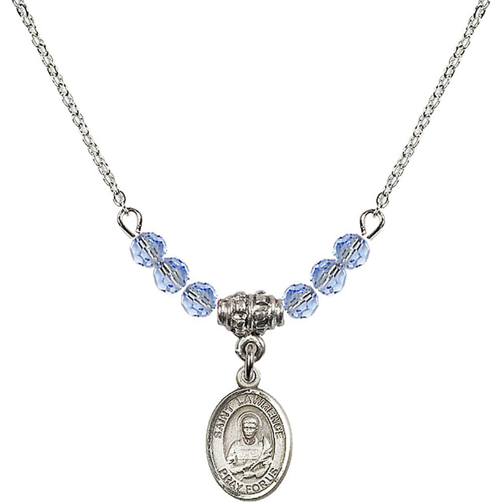 Sterling Silver Saint Lawrence Birthstone Necklace with Light Sapphire Beads - 9063