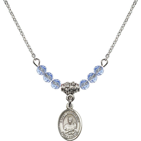 Sterling Silver Saint Lawrence Birthstone Necklace with Light Sapphire Beads - 9063