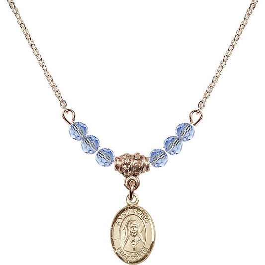 14kt Gold Filled Saint Louise de Marillac Birthstone Necklace with Light Sapphire Beads - 9064