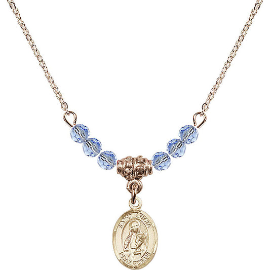 14kt Gold Filled Saint Lucia of Syracuse Birthstone Necklace with Light Sapphire Beads - 9065