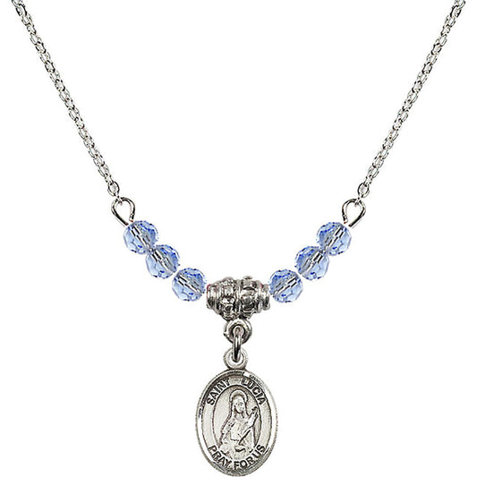 Sterling Silver Saint Lucia of Syracuse Birthstone Necklace with Light Sapphire Beads - 9065