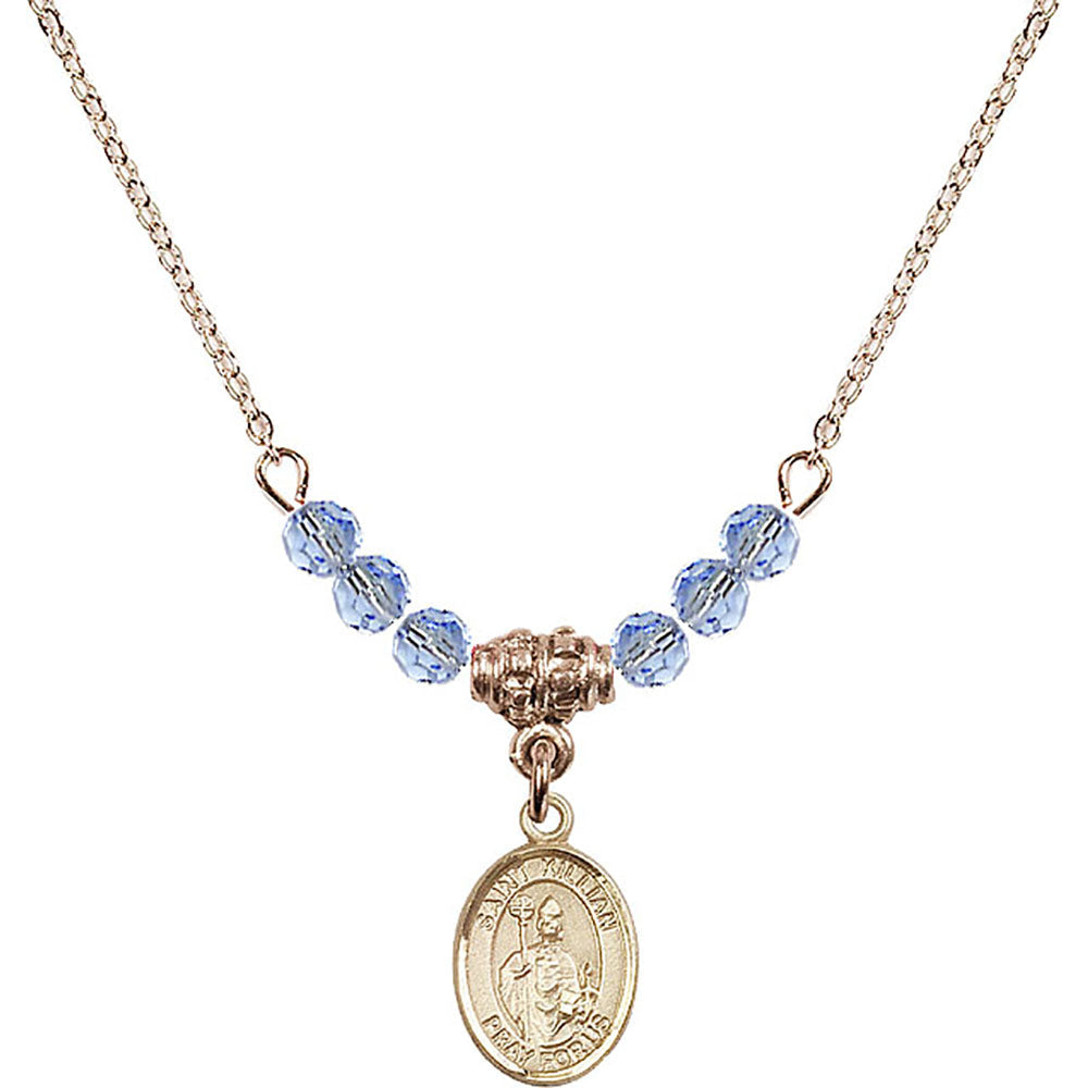 14kt Gold Filled Saint Kilian Birthstone Necklace with Light Sapphire Beads - 9067