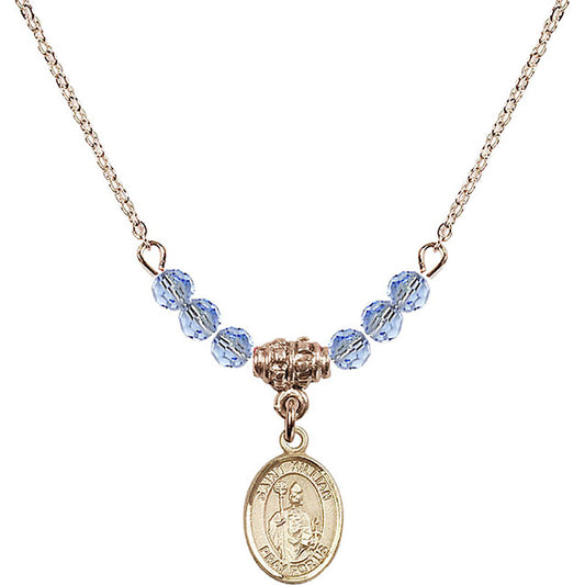 14kt Gold Filled Saint Kilian Birthstone Necklace with Light Sapphire Beads - 9067