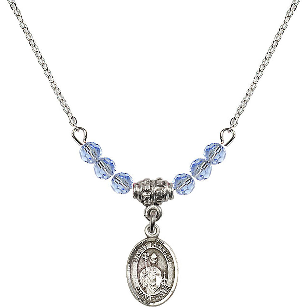 Sterling Silver Saint Kilian Birthstone Necklace with Light Sapphire Beads - 9067
