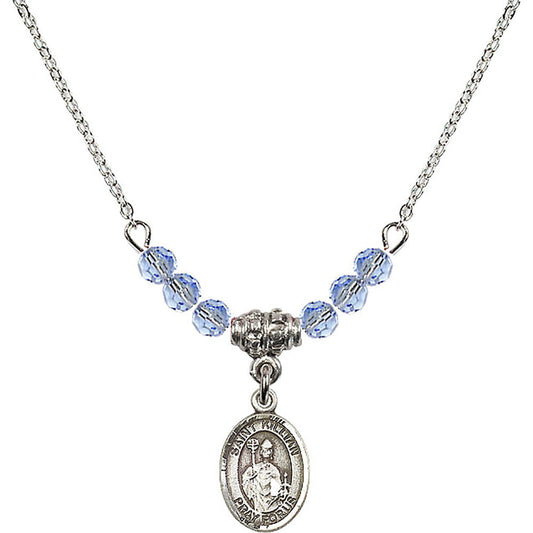 Sterling Silver Saint Kilian Birthstone Necklace with Light Sapphire Beads - 9067