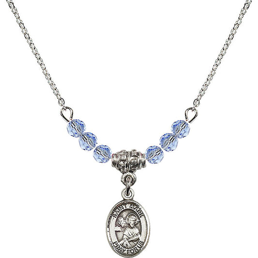 Sterling Silver Saint Mark the Evangelist Birthstone Necklace with Light Sapphire Beads - 9070