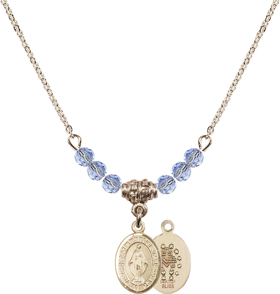 14kt Gold Filled Miraculous Birthstone Necklace with Light Sapphire Beads - 9078
