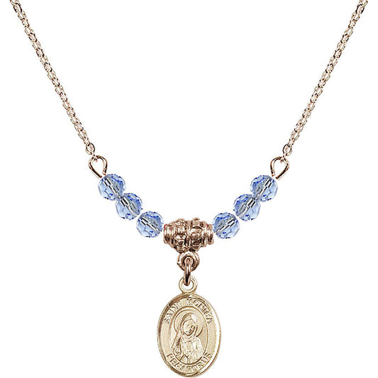 14kt Gold Filled Saint Monica Birthstone Necklace with Light Sapphire Beads - 9079