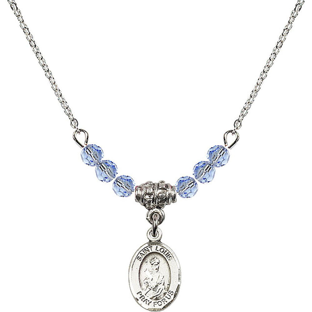 Sterling Silver Saint Louis Birthstone Necklace with Light Sapphire Beads - 9081
