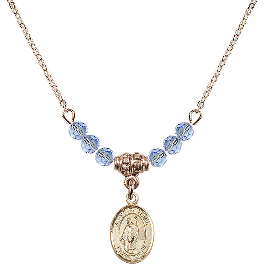 14kt Gold Filled Saint Patrick Birthstone Necklace with Light Sapphire Beads - 9084