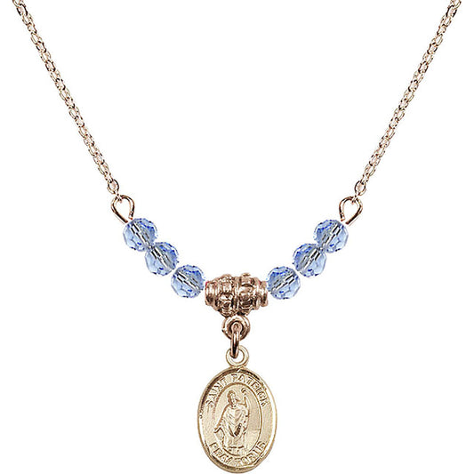 14kt Gold Filled Saint Patrick Birthstone Necklace with Light Sapphire Beads - 9084