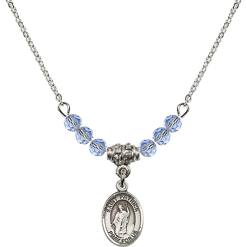 Sterling Silver Saint Patrick Birthstone Necklace with Light Sapphire Beads - 9084