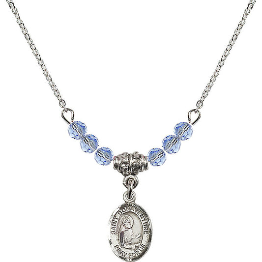 Sterling Silver Saint Bonaventure Birthstone Necklace with Light Sapphire Beads - 9085