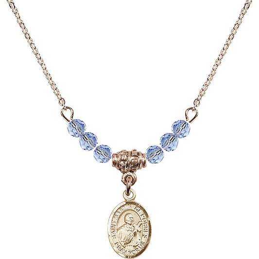 14kt Gold Filled Saint Martin de Porres Birthstone Necklace with Light Sapphire Beads - 9089
