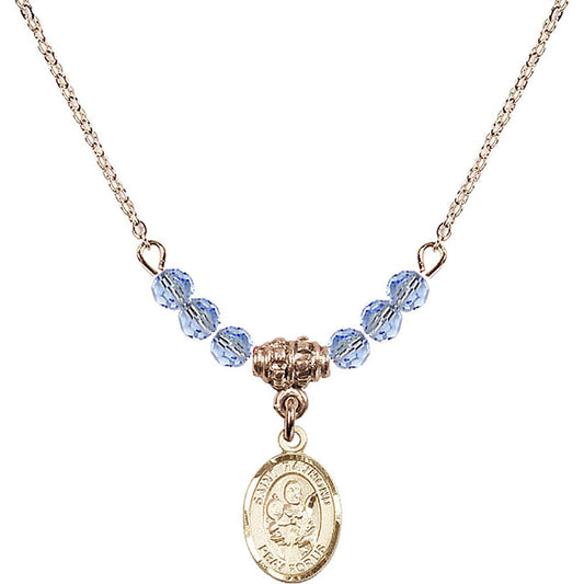 14kt Gold Filled Saint Raymond Nonnatus Birthstone Necklace with Light Sapphire Beads - 9091
