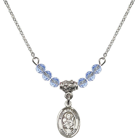 Sterling Silver Saint Raymond Nonnatus Birthstone Necklace with Light Sapphire Beads - 9091