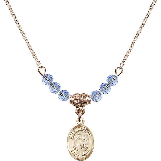 14kt Gold Filled Saint Raphael the Archangel Birthstone Necklace with Light Sapphire Beads - 9092
