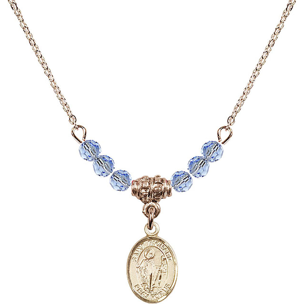 14kt Gold Filled Saint Richard Birthstone Necklace with Light Sapphire Beads - 9093