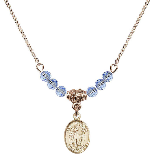 14kt Gold Filled Saint Richard Birthstone Necklace with Light Sapphire Beads - 9093