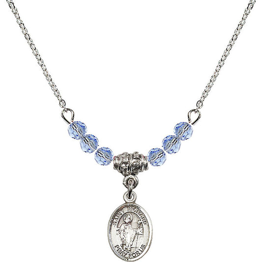 Sterling Silver Saint Richard Birthstone Necklace with Light Sapphire Beads - 9093