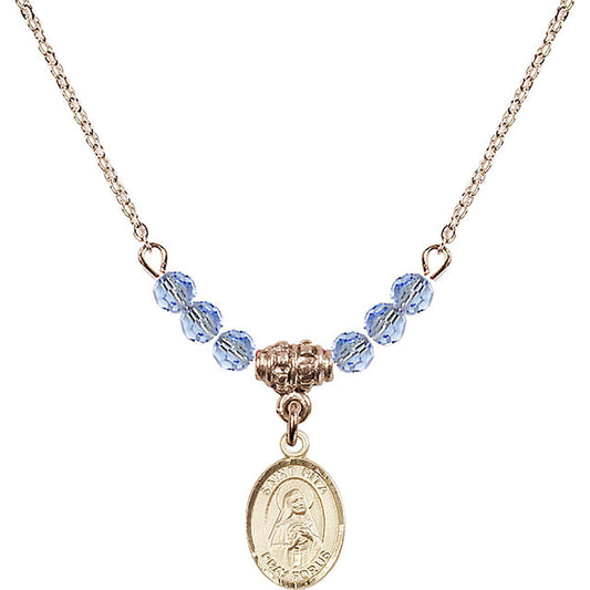 14kt Gold Filled Saint Rita of Cascia Birthstone Necklace with Light Sapphire Beads - 9094