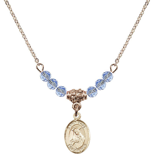 14kt Gold Filled Saint Rose of Lima Birthstone Necklace with Light Sapphire Beads - 9095