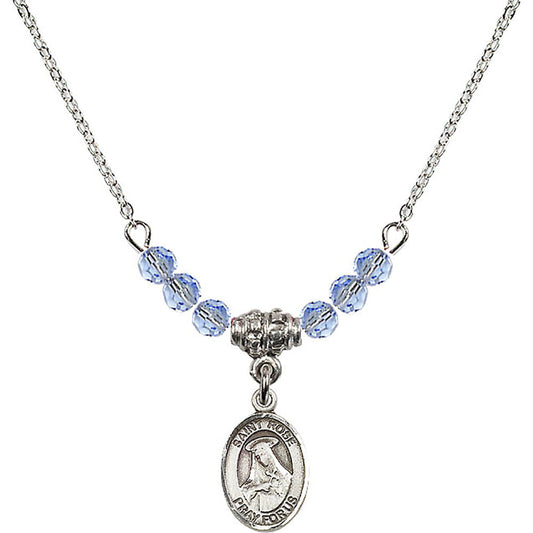 Sterling Silver Saint Rose of Lima Birthstone Necklace with Light Sapphire Beads - 9095