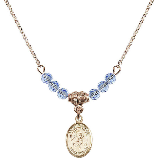 14kt Gold Filled Saint Robert Bellarmine Birthstone Necklace with Light Sapphire Beads - 9096