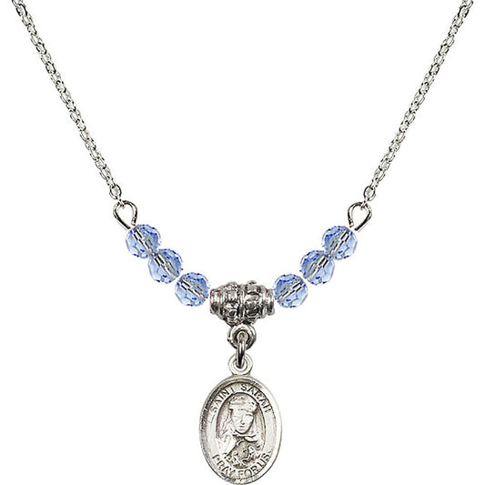 Sterling Silver Saint Sarah Birthstone Necklace with Light Sapphire Beads - 9097