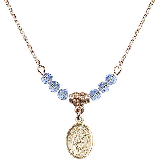 14kt Gold Filled Saint Scholastica Birthstone Necklace with Light Sapphire Beads - 9099