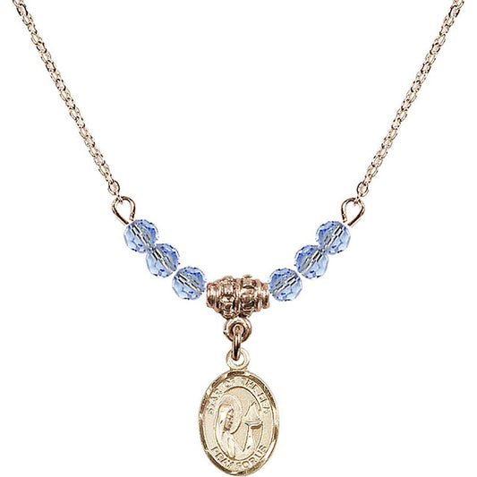 14kt Gold Filled Our Lady Star of the Sea Birthstone Necklace with Light Sapphire Beads - 9101