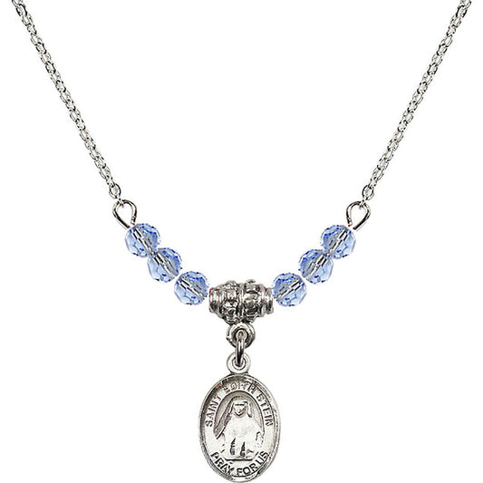 Sterling Silver Saint Edith Stein Birthstone Necklace with Light Sapphire Beads - 9103