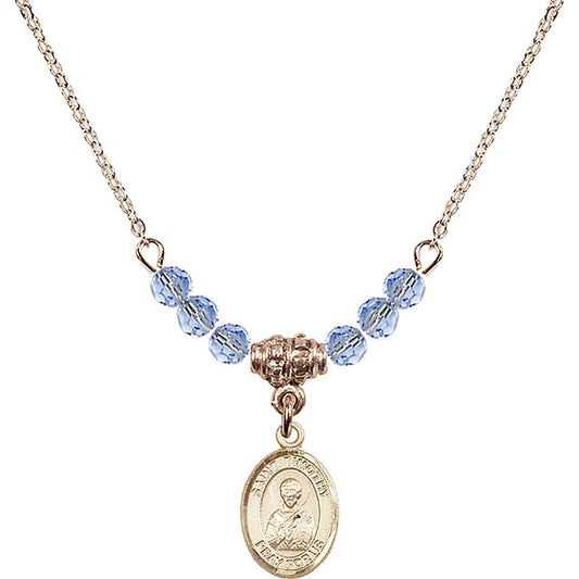 14kt Gold Filled Saint Timothy Birthstone Necklace with Light Sapphire Beads - 9105