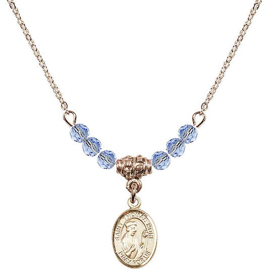 14kt Gold Filled Saint Thomas More Birthstone Necklace with Light Sapphire Beads - 9109