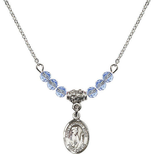 Sterling Silver Saint Thomas More Birthstone Necklace with Light Sapphire Beads - 9109