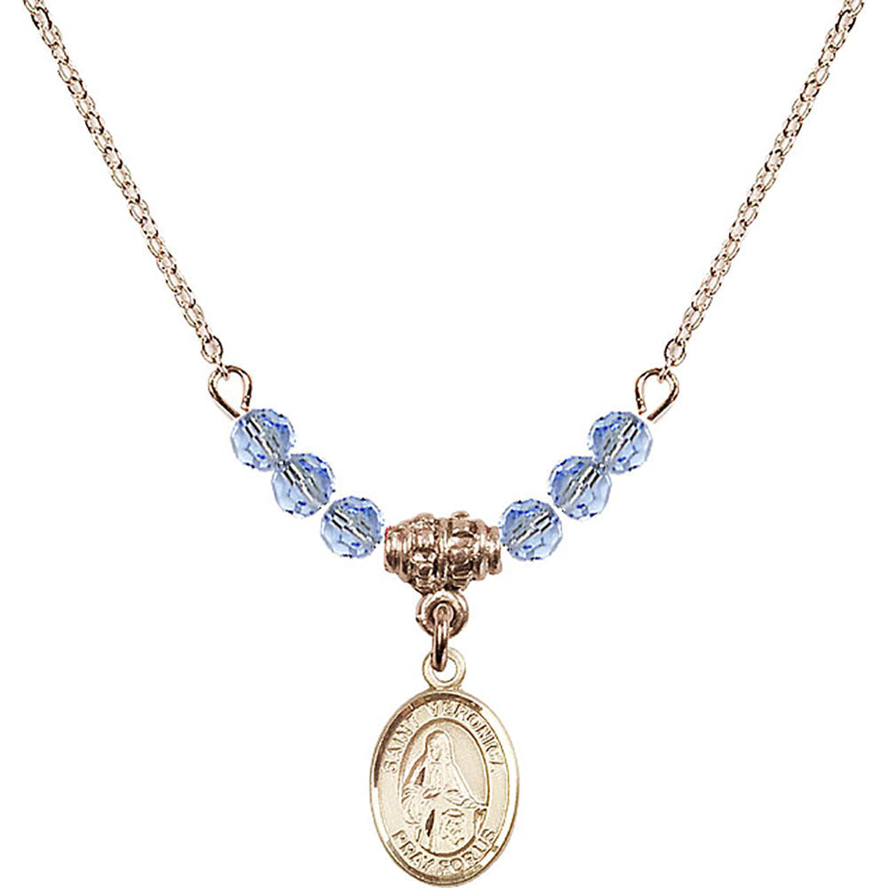 14kt Gold Filled Saint Veronica Birthstone Necklace with Light Sapphire Beads - 9110