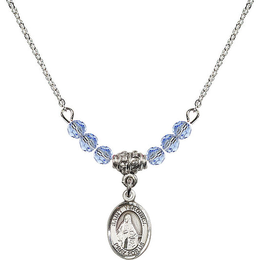Sterling Silver Saint Veronica Birthstone Necklace with Light Sapphire Beads - 9110