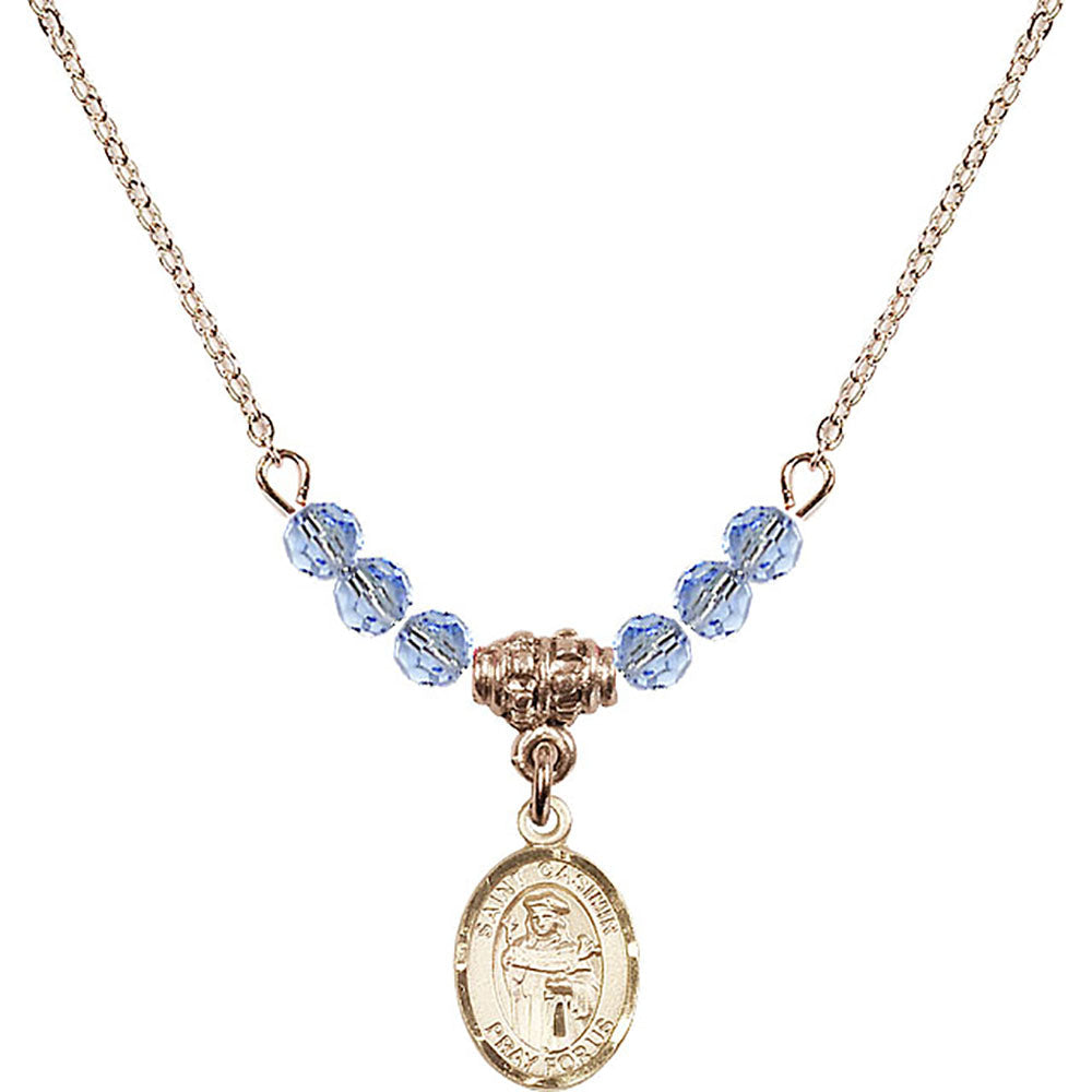 14kt Gold Filled Saint Casimir of Poland Birthstone Necklace with Light Sapphire Beads - 9113