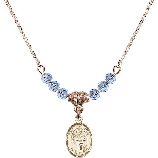 14kt Gold Filled Saint Casimir of Poland Birthstone Necklace with Light Sapphire Beads - 9113
